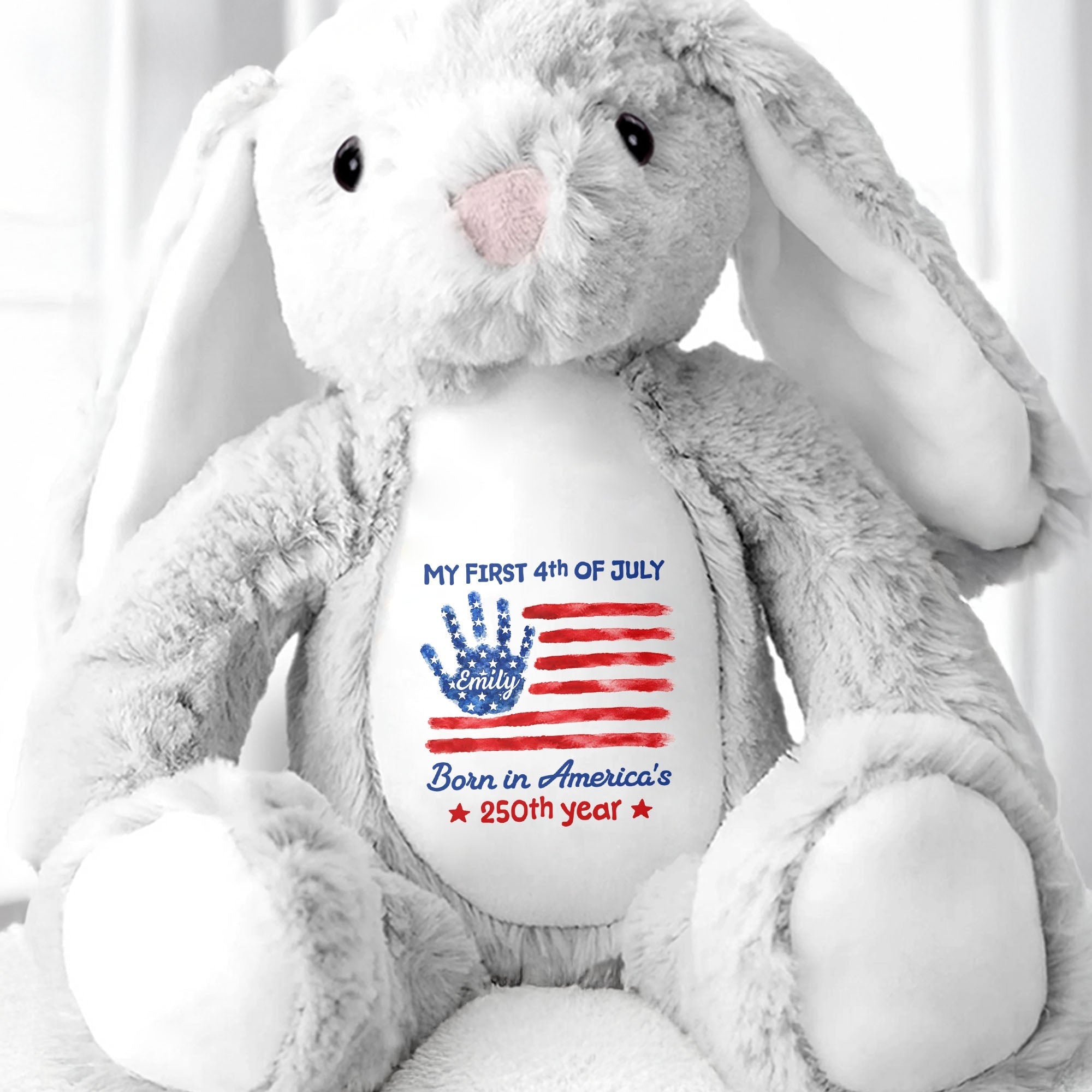 Personalized Stuffed Bunny Custom Name 4th of July Gift for Kids