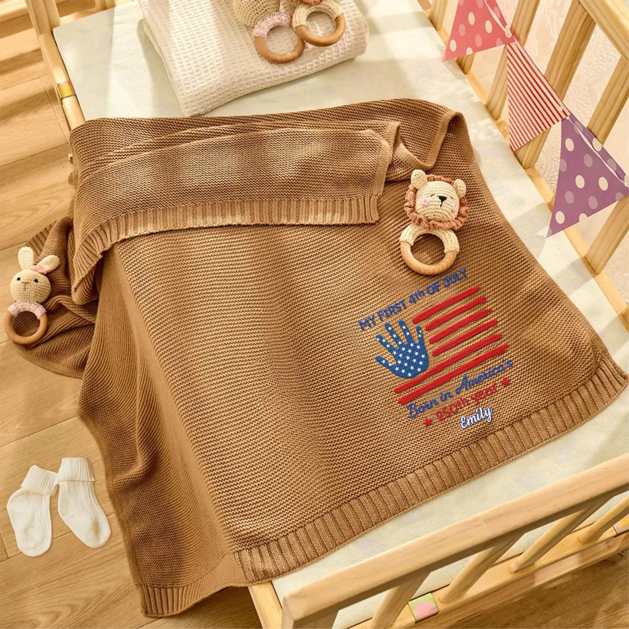 Personalized Baby Blanket Custom Name Flag Design 4th Of July Gift