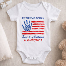 Load image into Gallery viewer, Personalized 4th of July Handprint Baby Onesie Custom Name Gift
