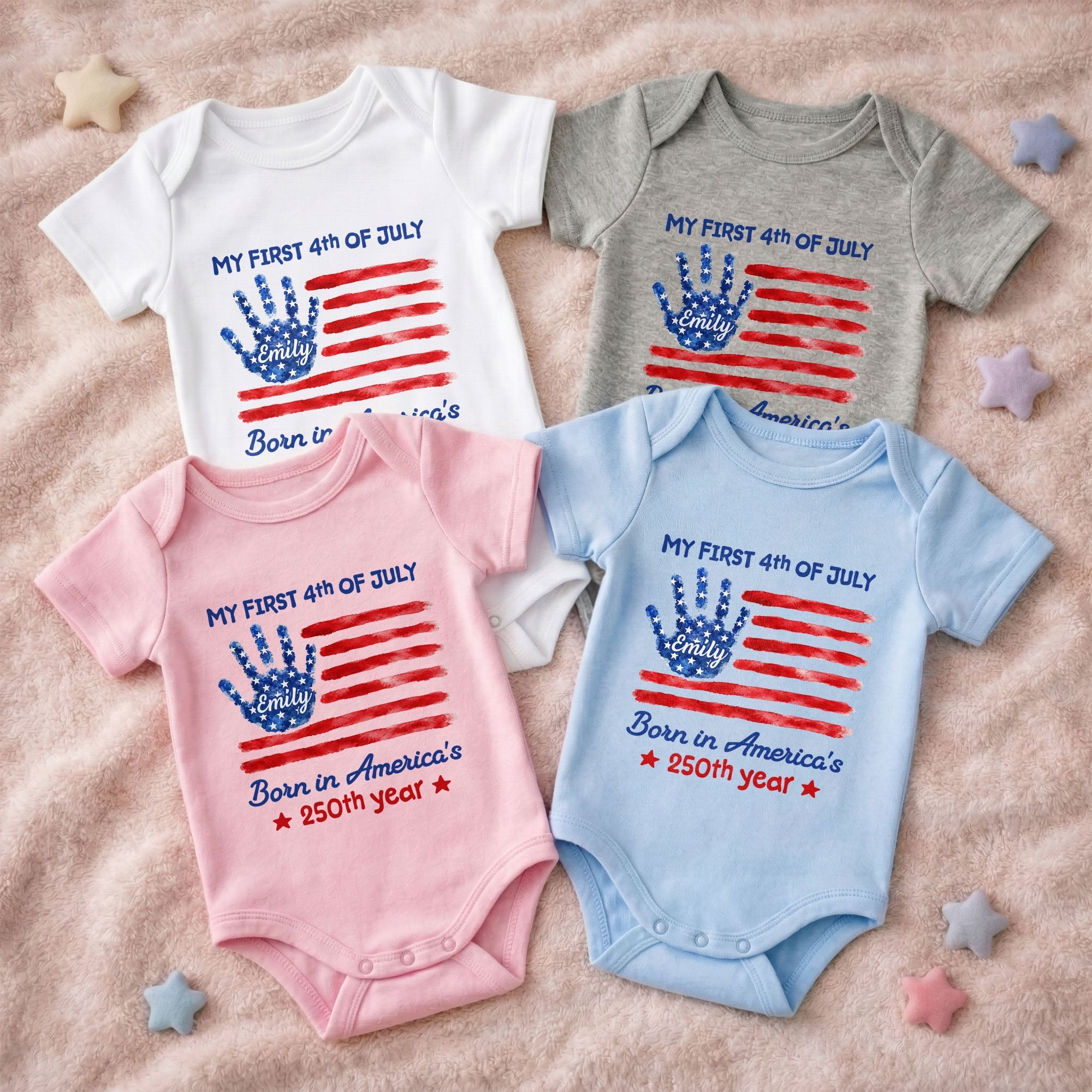 Personalized 4th of July Handprint Baby Onesie Custom Name Gift