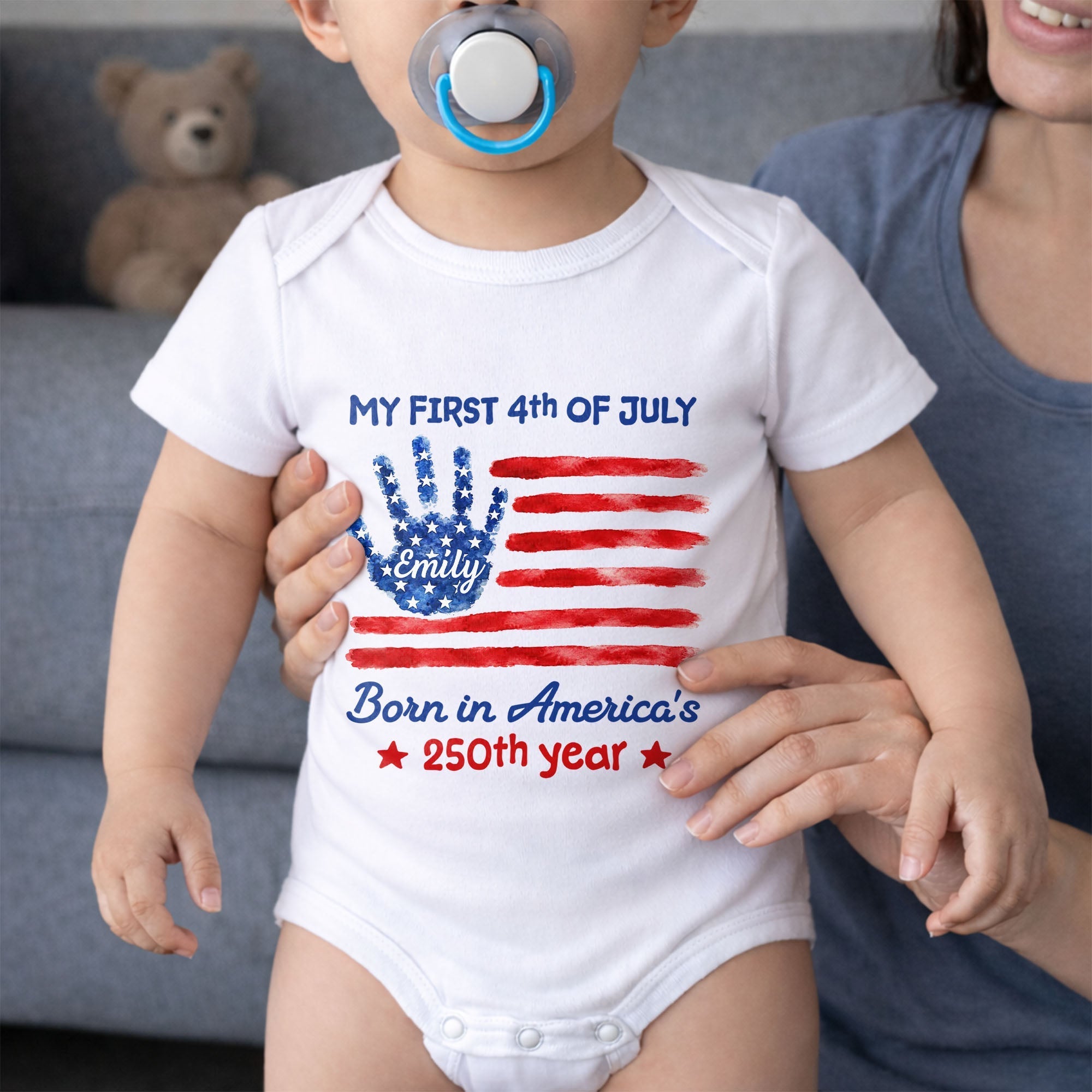 Personalized 4th of July Handprint Baby Onesie Custom Name Gift