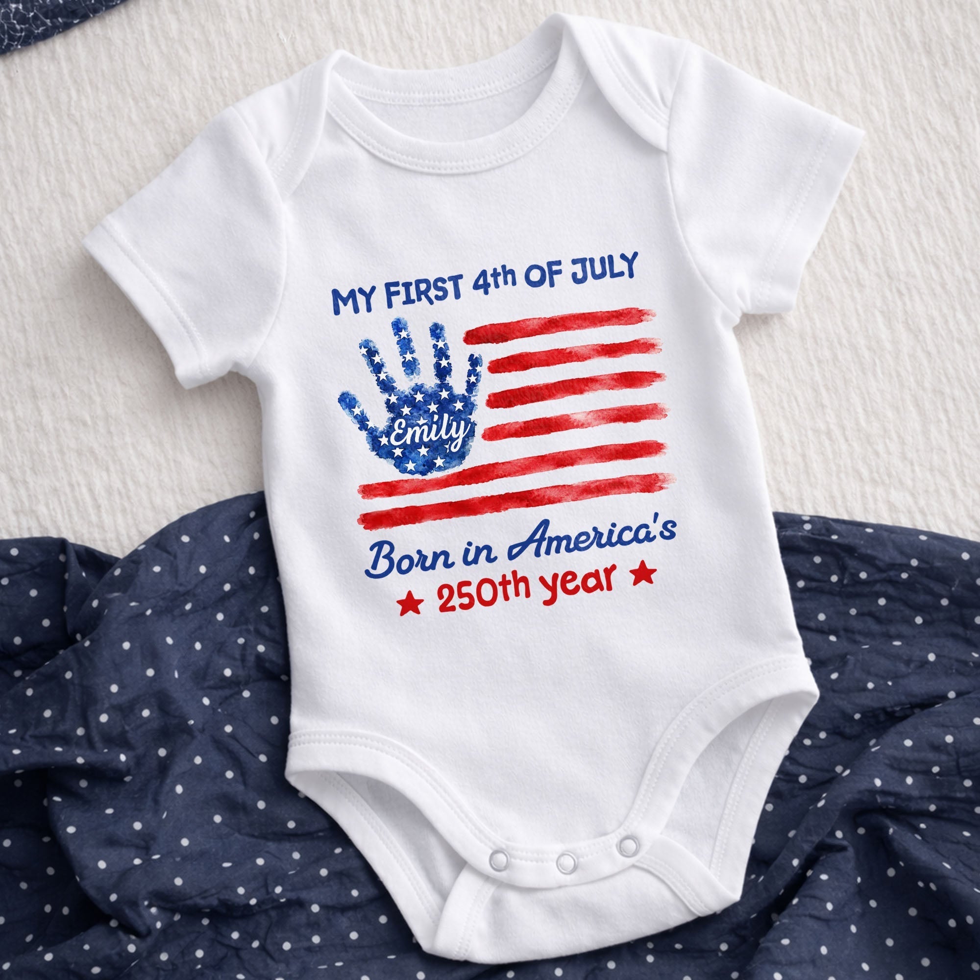 Personalized 4th of July Handprint Baby Onesie Custom Name Gift