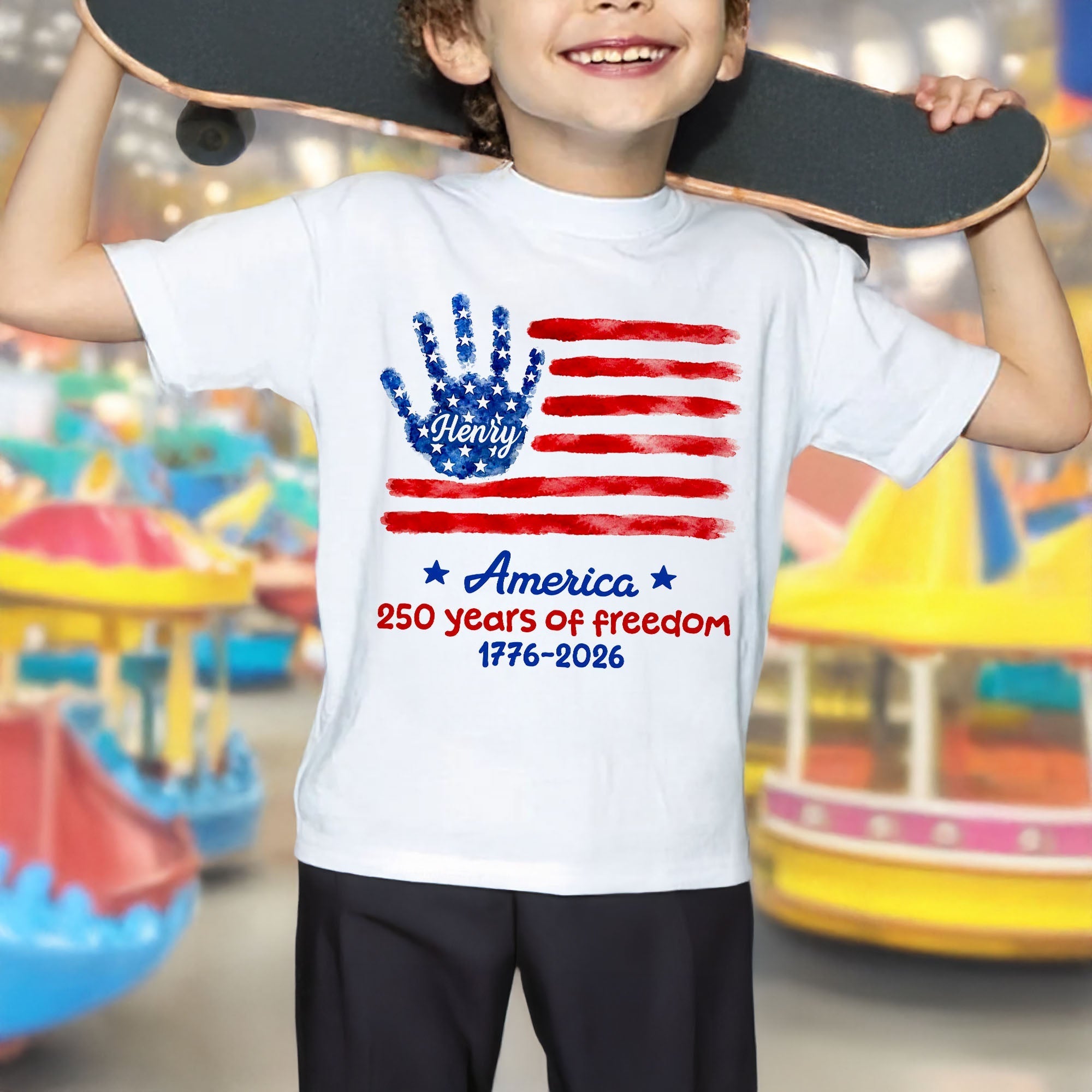 Personalized Patriotic Handprint Youth T-Shirt for Kids