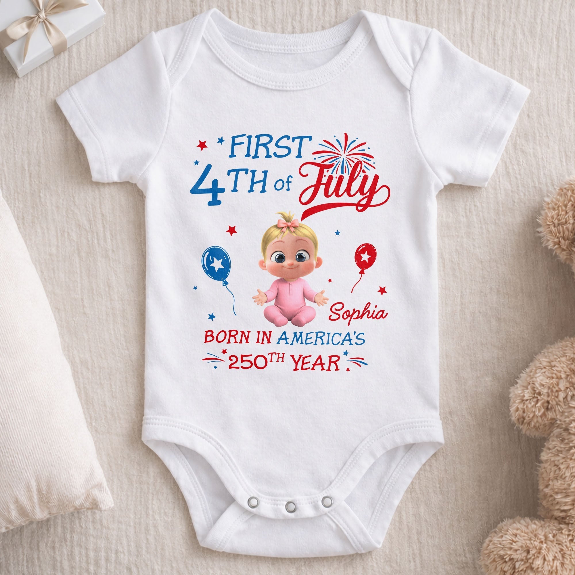 Personalized Baby Onesie 4th of July Custom Name Gift for Kids