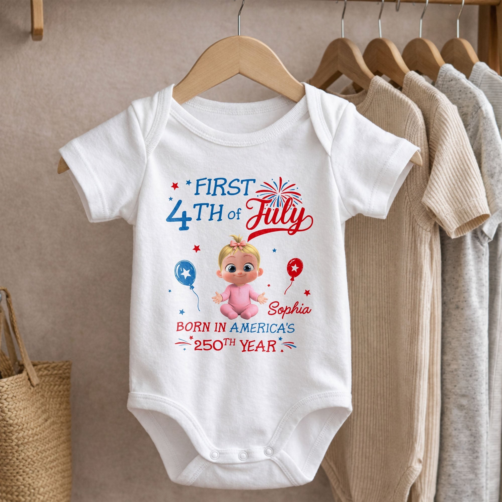 Personalized Baby Onesie 4th of July Custom Name Gift for Kids