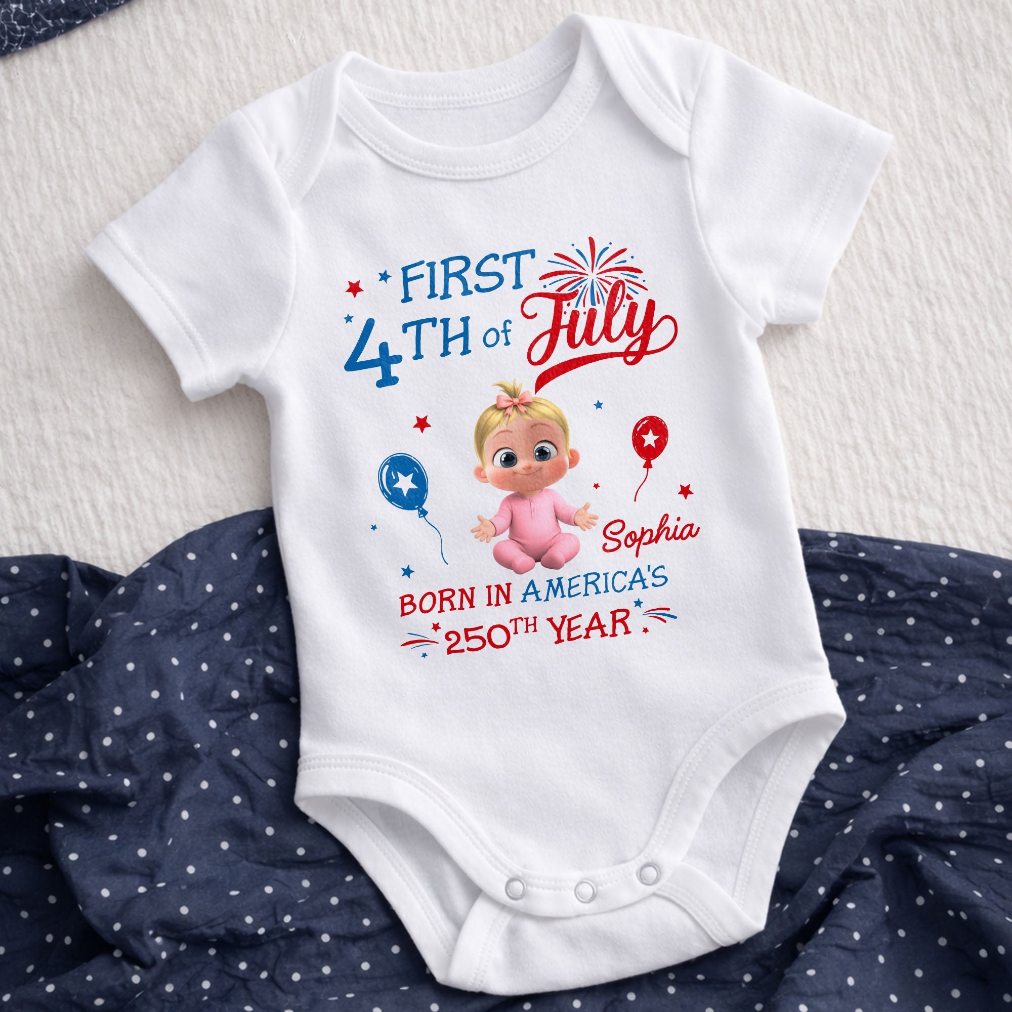 Personalized Baby Onesie 4th of July Custom Name Gift for Kids