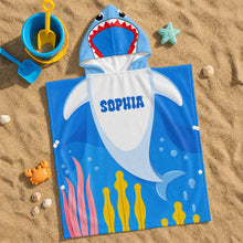 Load image into Gallery viewer, Personalized Kids Hooded Beach Towel Custom Seaweed Shark Gift for Girls, Boys
