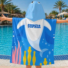 Load image into Gallery viewer, Personalized Kids Hooded Beach Towel Custom Seaweed Shark Gift for Girls, Boys
