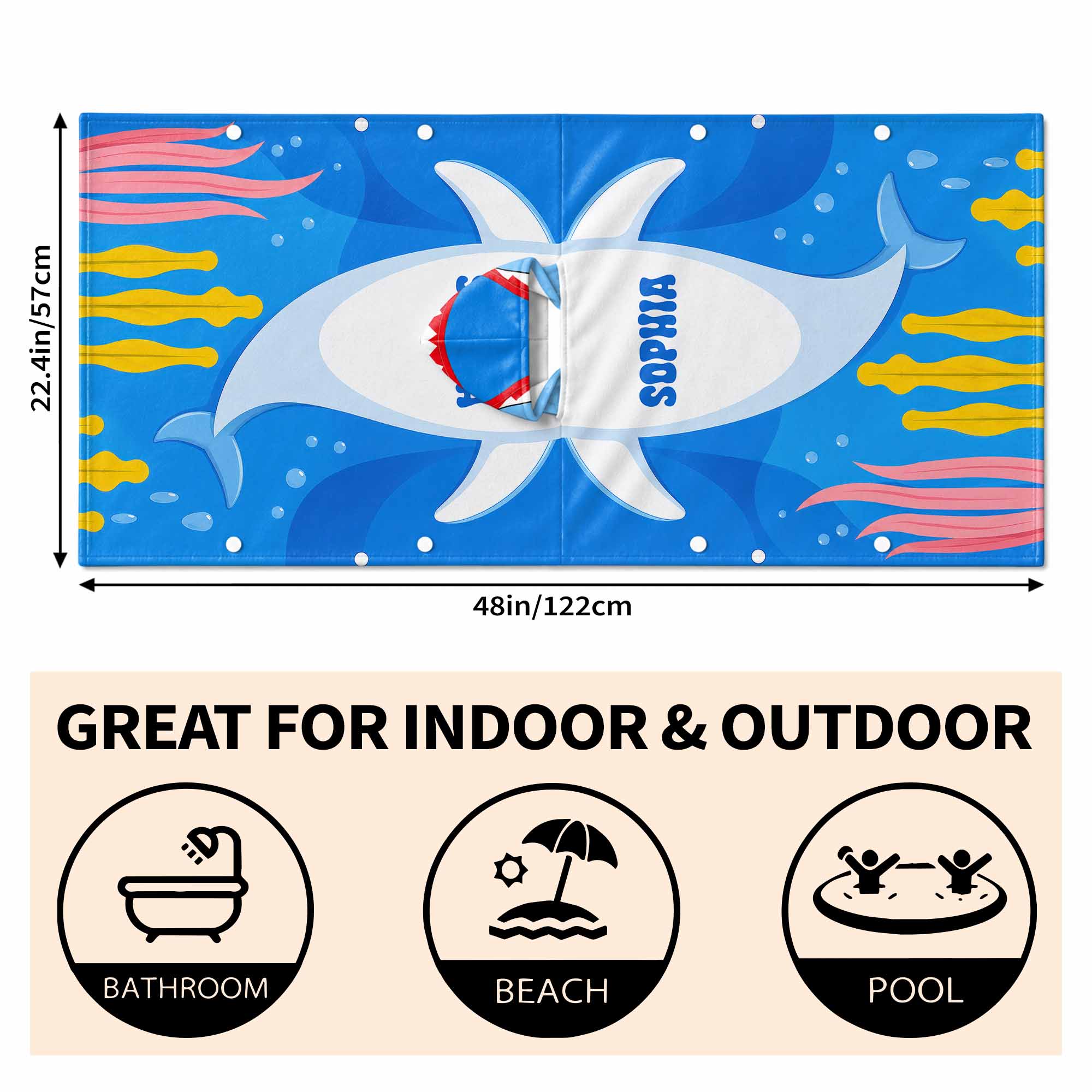 Personalized Kids Hooded Beach Towel Custom Seaweed Shark Gift for Girls, Boys