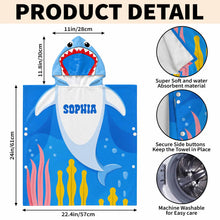 Load image into Gallery viewer, Personalized Kids Hooded Beach Towel Custom Seaweed Shark Gift for Girls, Boys
