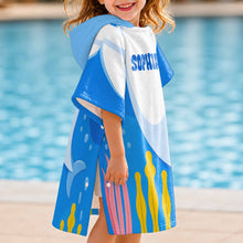 Load image into Gallery viewer, Personalized Kids Hooded Beach Towel Custom Seaweed Shark Gift for Girls, Boys
