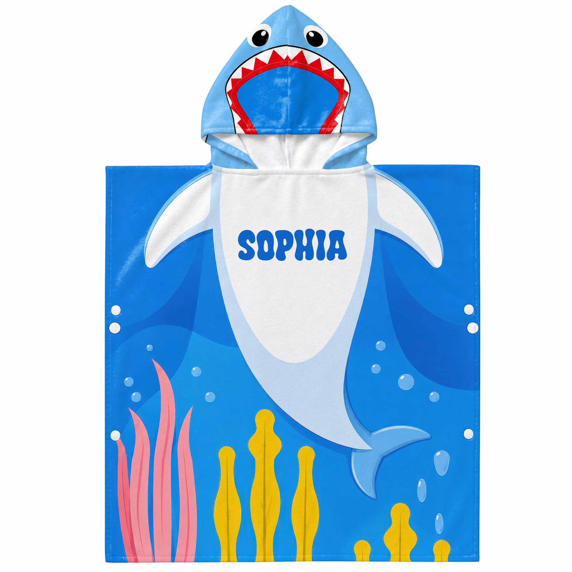 Personalized Kids Hooded Beach Towel Custom Seaweed Shark Gift for Girls, Boys