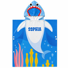 Load image into Gallery viewer, Personalized Kids Hooded Beach Towel Custom Seaweed Shark Gift for Girls, Boys
