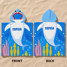 Load image into Gallery viewer, Personalized Kids Hooded Beach Towel Custom Seaweed Shark Gift for Girls, Boys
