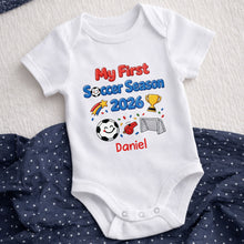 Load image into Gallery viewer, Personalized Baby Onesie Custom Name Soccer Gift for Kids
