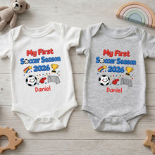 Load image into Gallery viewer, Personalized Baby Onesie Custom Name Soccer Gift for Kids
