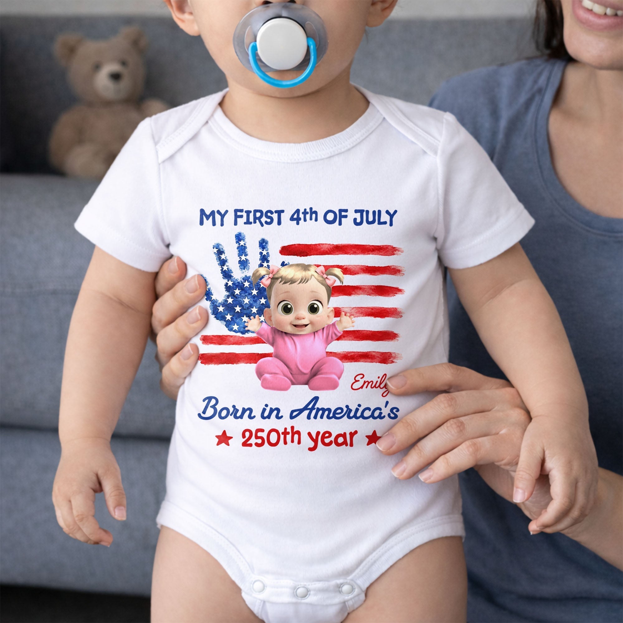 Personalized Baby Onesie Custom Name 4th of July Gift
