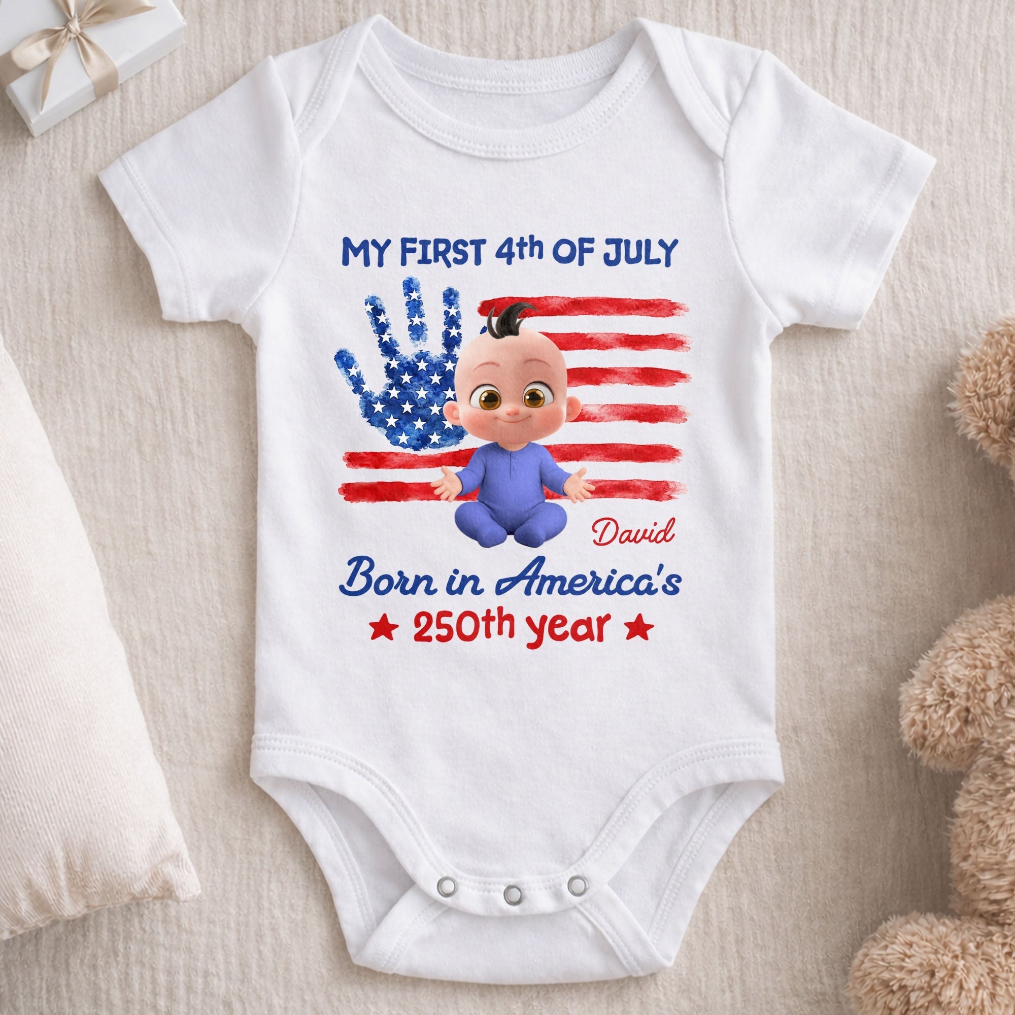 Personalized 4th of July Baby Onesie Custom Name Gift Idea