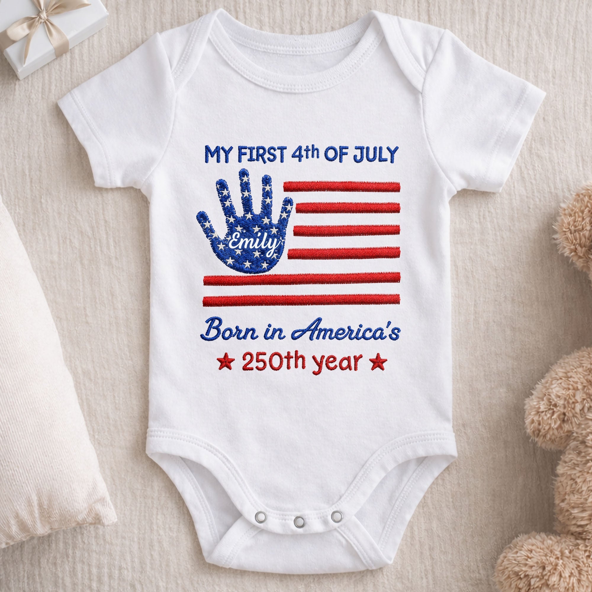 Personalized 4th of July Baby Onesie Custom Handprint Gift