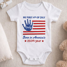 Load image into Gallery viewer, Personalized 4th of July Baby Onesie Custom Handprint Gift
