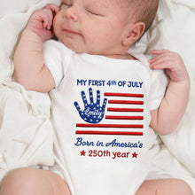 Load image into Gallery viewer, Personalized 4th of July Baby Onesie Custom Handprint Gift
