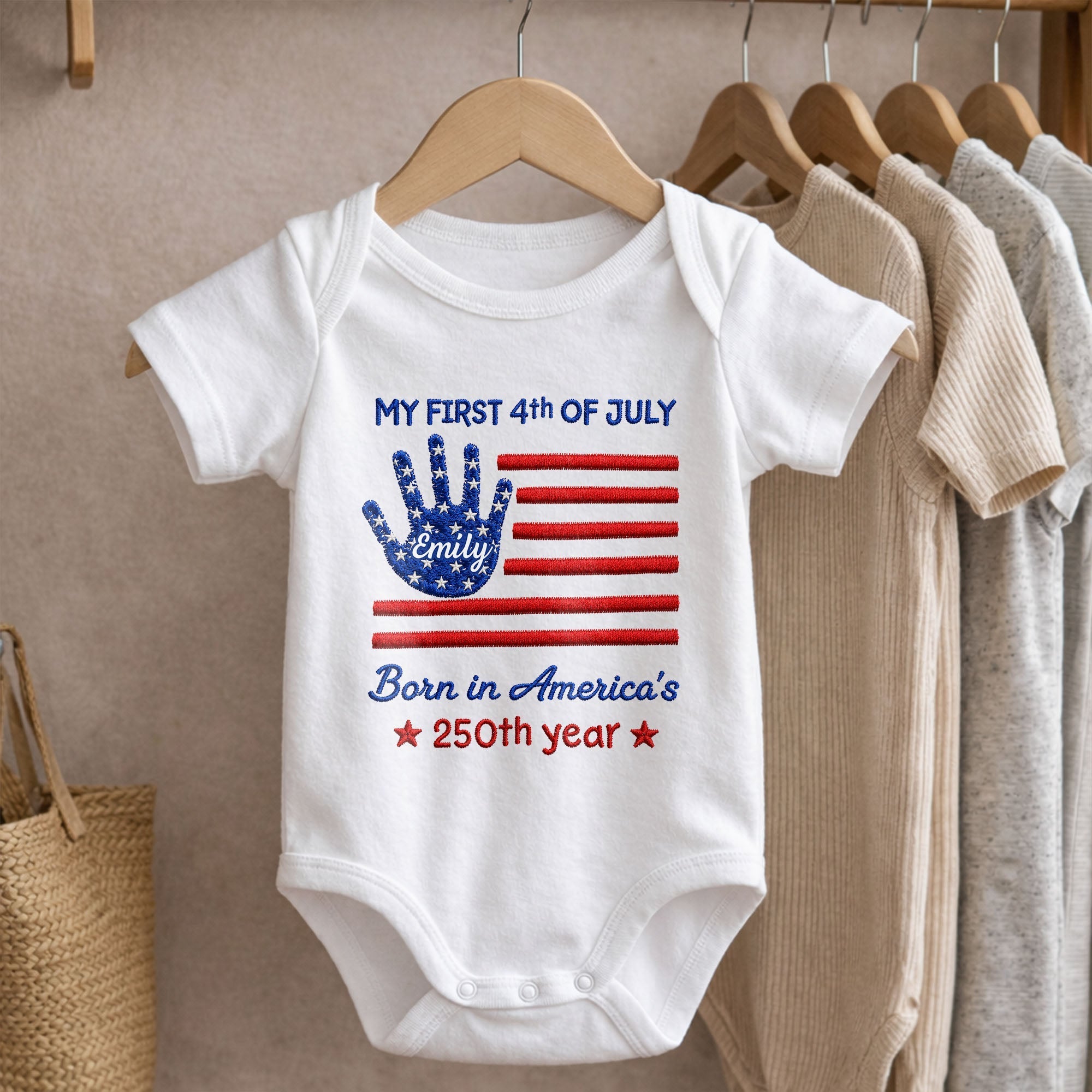 Personalized 4th of July Baby Onesie Custom Handprint Gift