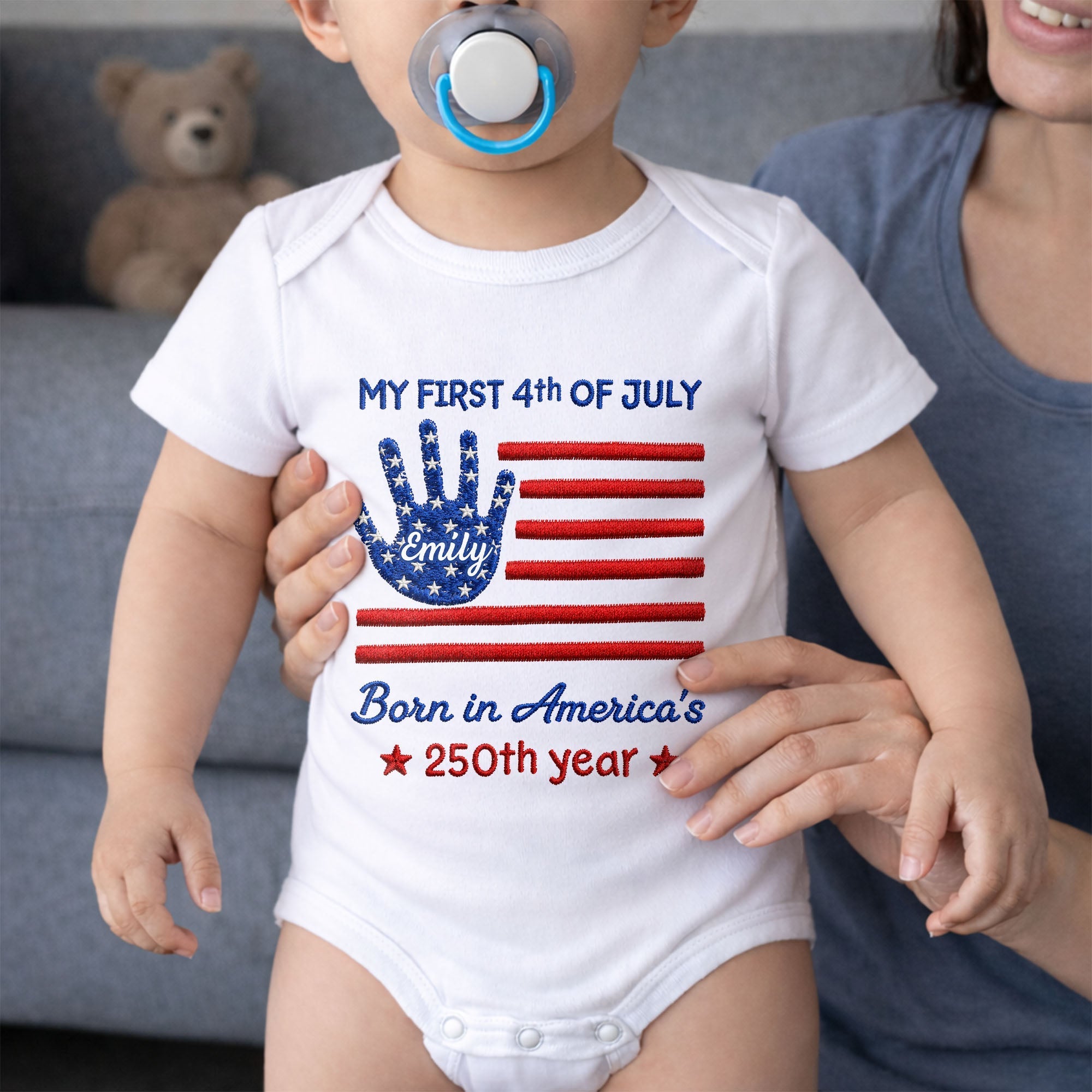 Personalized 4th of July Baby Onesie Custom Handprint Gift