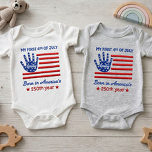 Load image into Gallery viewer, Personalized 4th of July Baby Onesie Custom Handprint Gift
