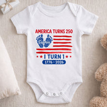 Load image into Gallery viewer, Personalized Baby Onesie Custom Name American Flag First Birthday Gift

