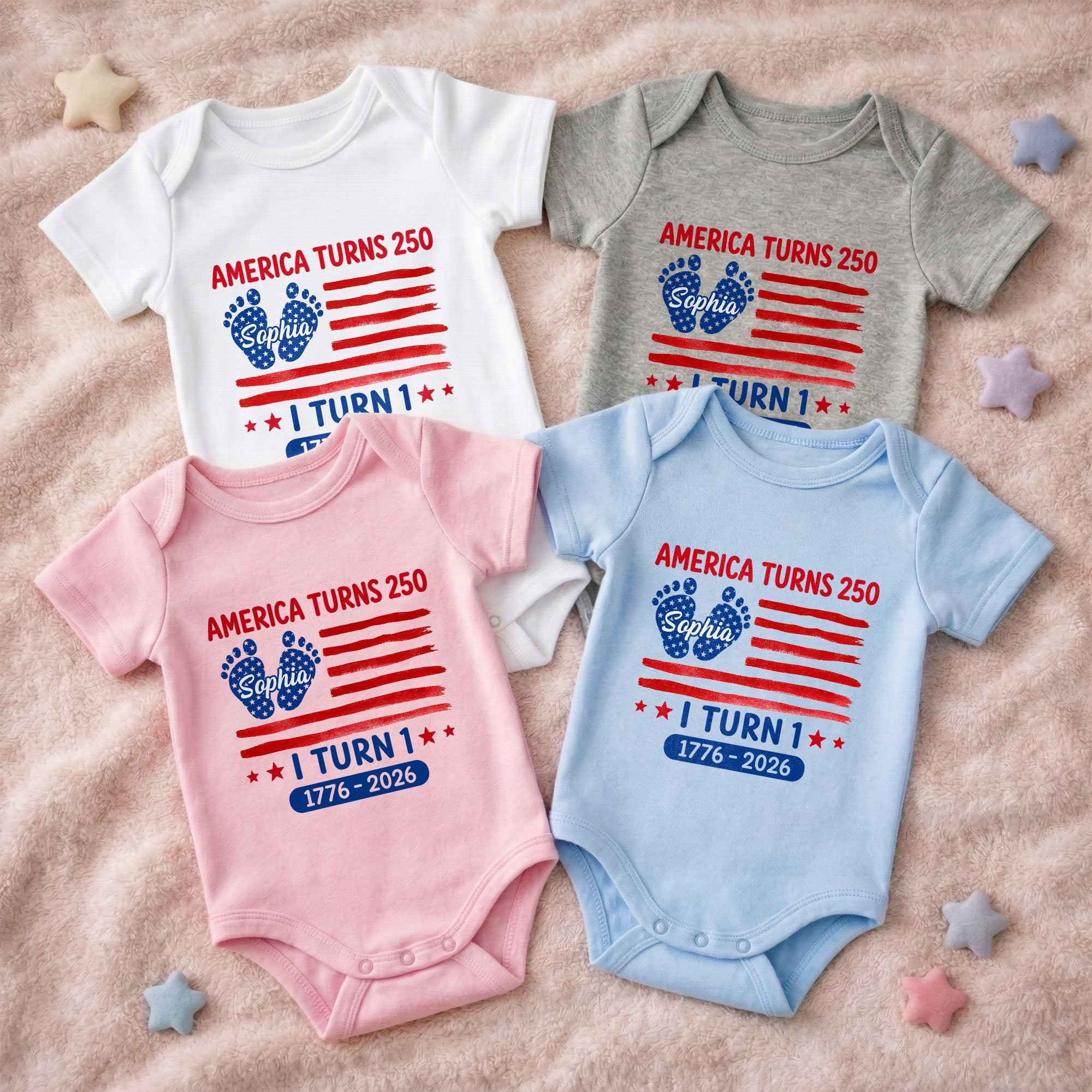 Personalized Baby Onesie Custom Name American Flag First Birthday Gift
