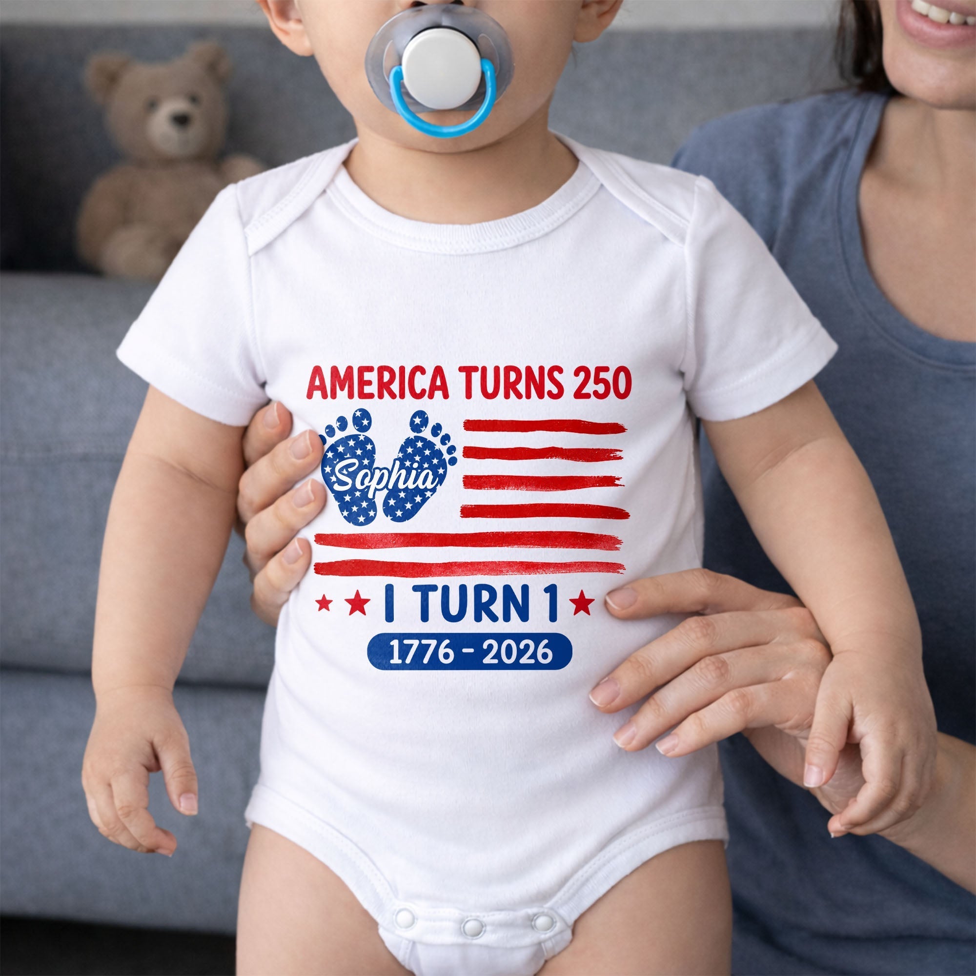 Personalized Baby Onesie Custom Name American Flag First Birthday Gift