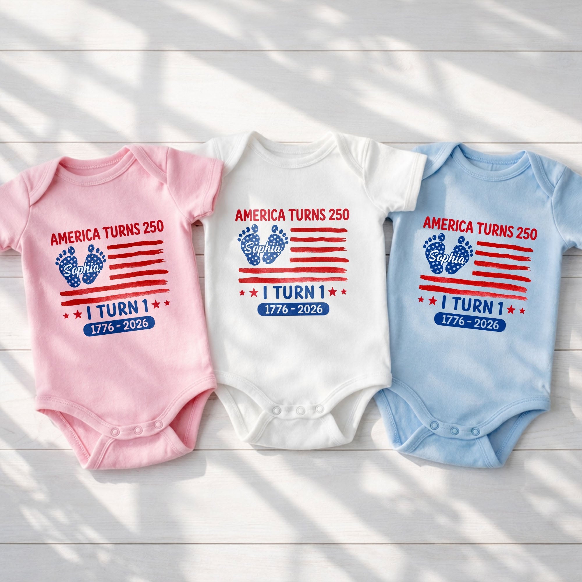 Personalized Baby Onesie Custom Name American Flag First Birthday Gift