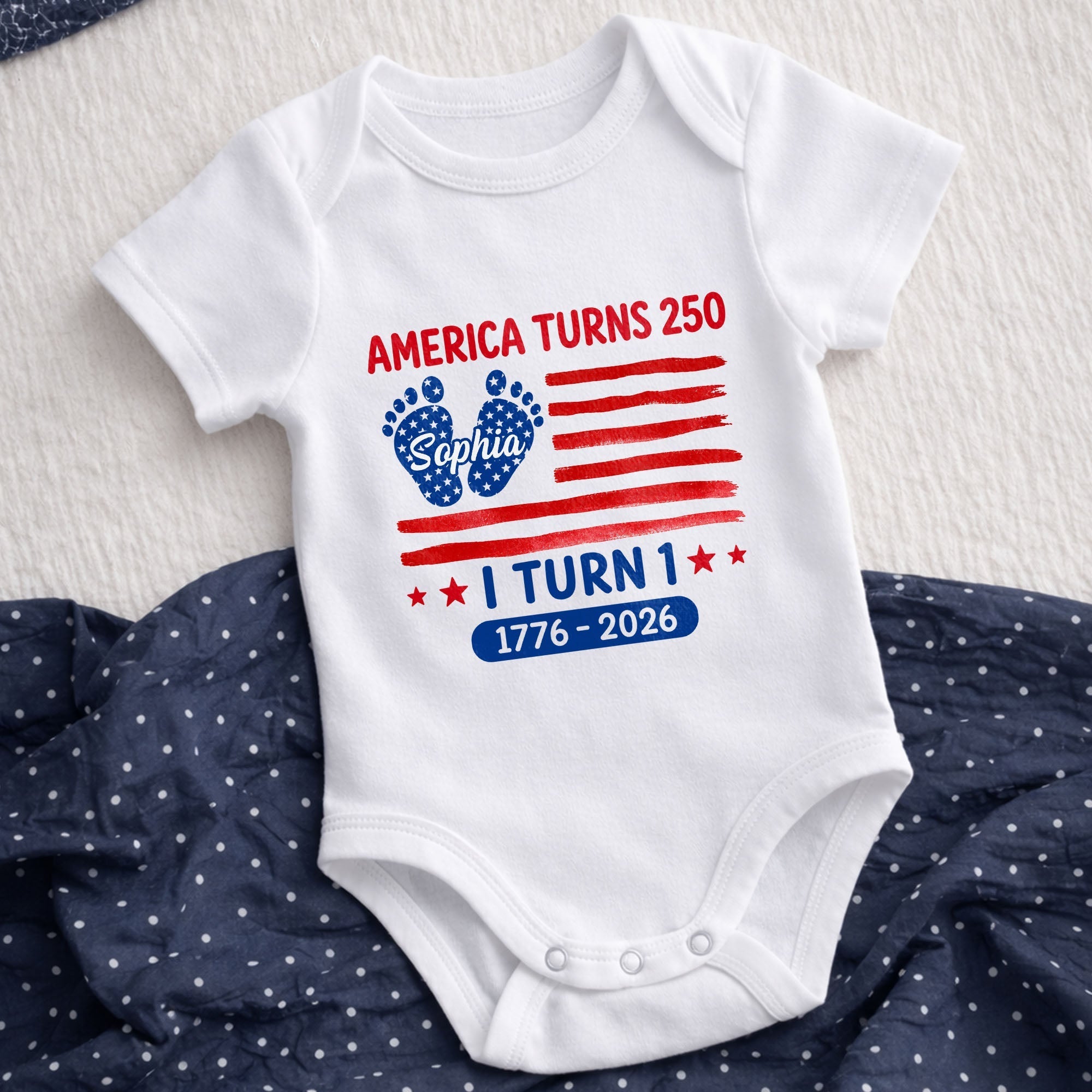 Personalized Baby Onesie Custom Name American Flag First Birthday Gift