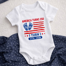 Load image into Gallery viewer, Personalized Baby Onesie Custom Name American Flag First Birthday Gift
