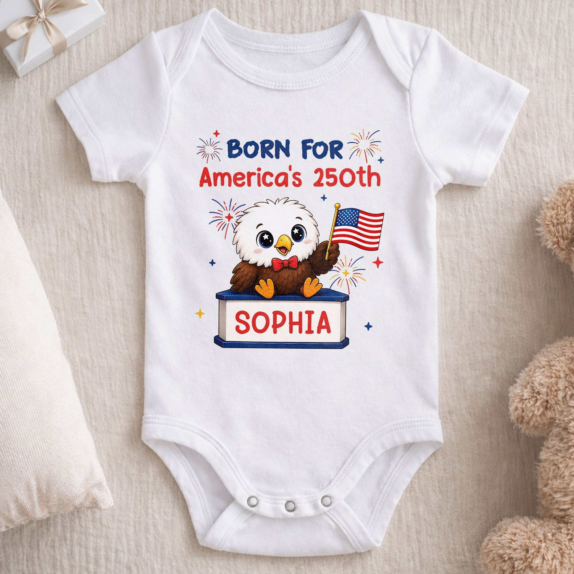 Personalized Eagle USA Flag Baby Onesie Custom Name Gift