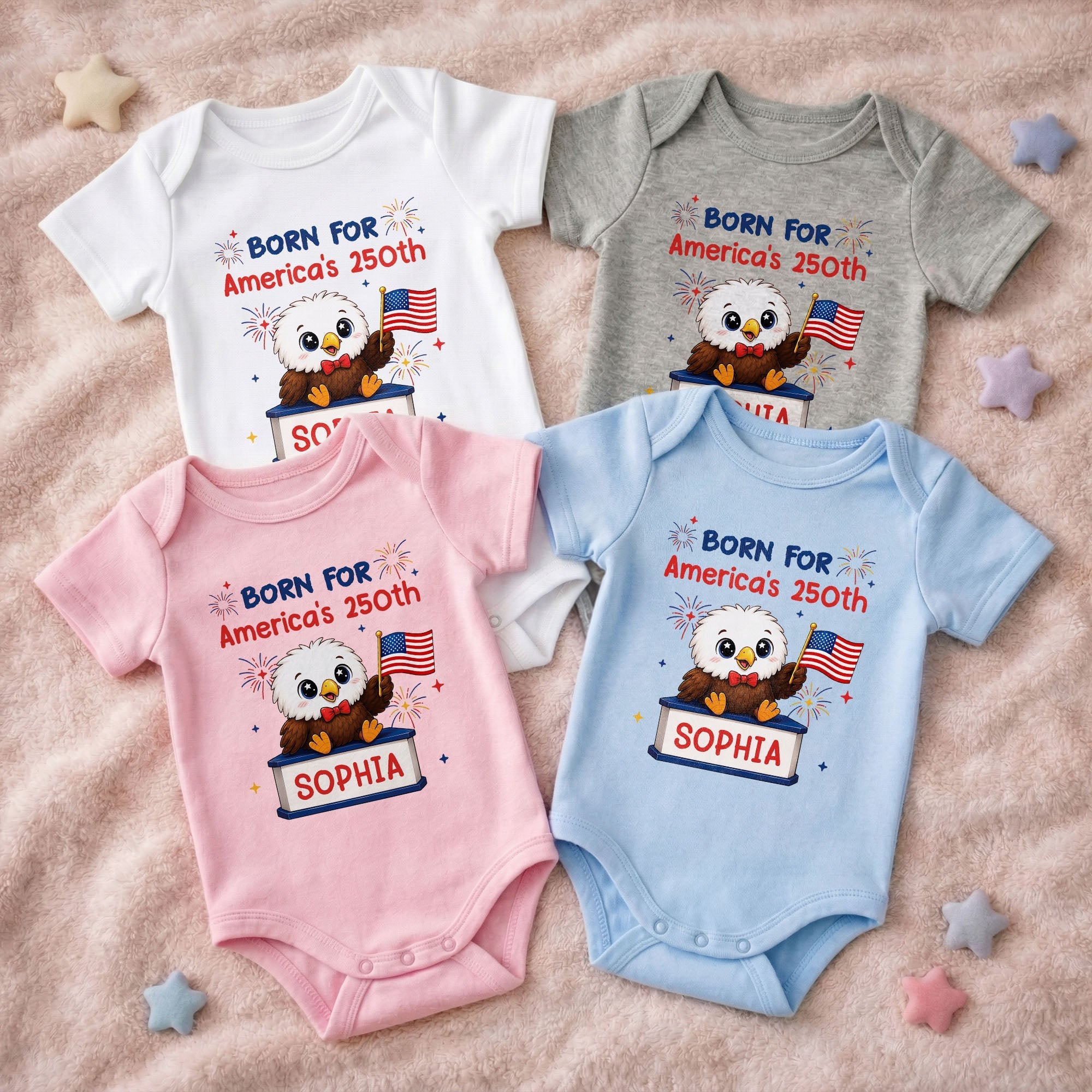 Personalized Eagle USA Flag Baby Onesie Custom Name Gift