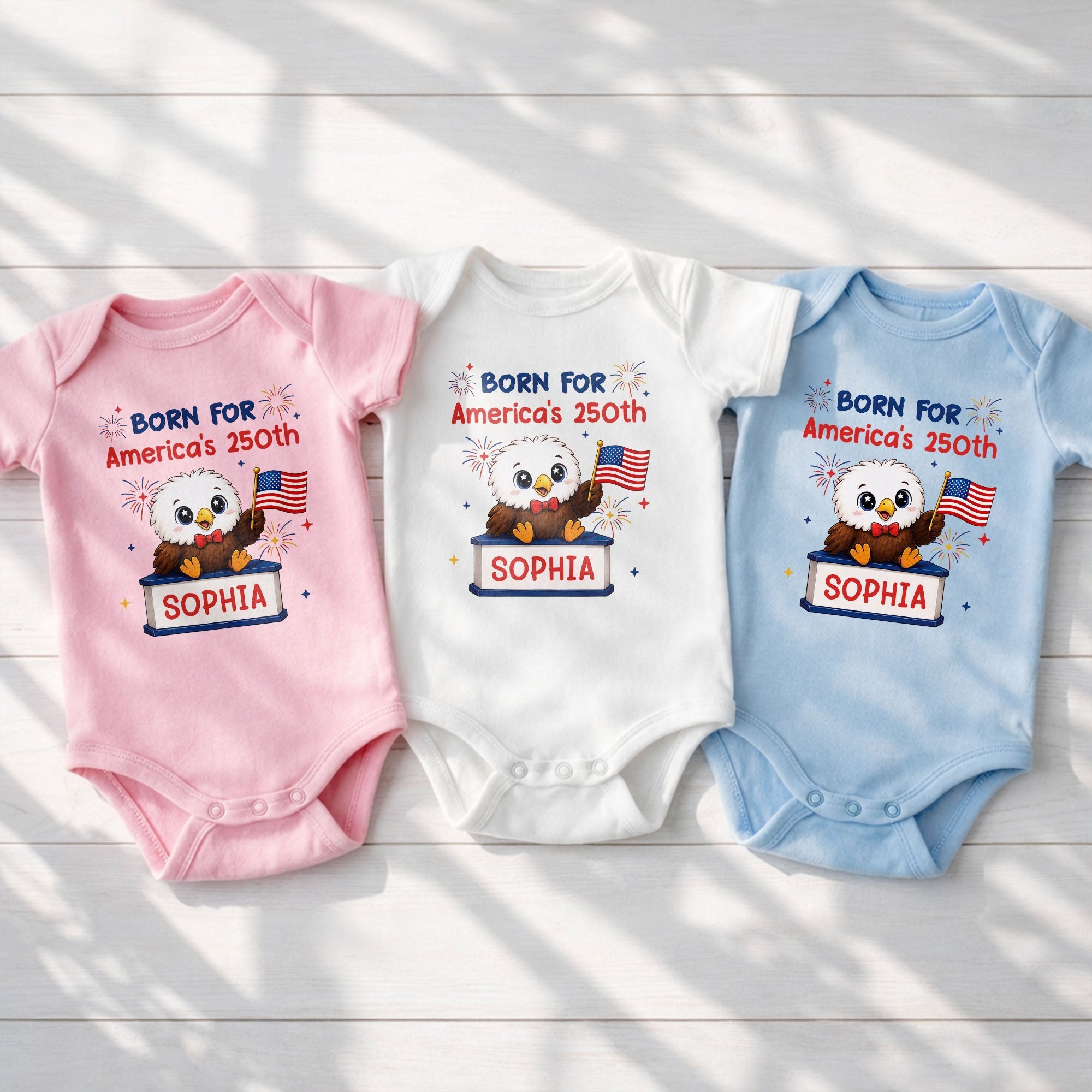 Personalized Eagle USA Flag Baby Onesie Custom Name Gift
