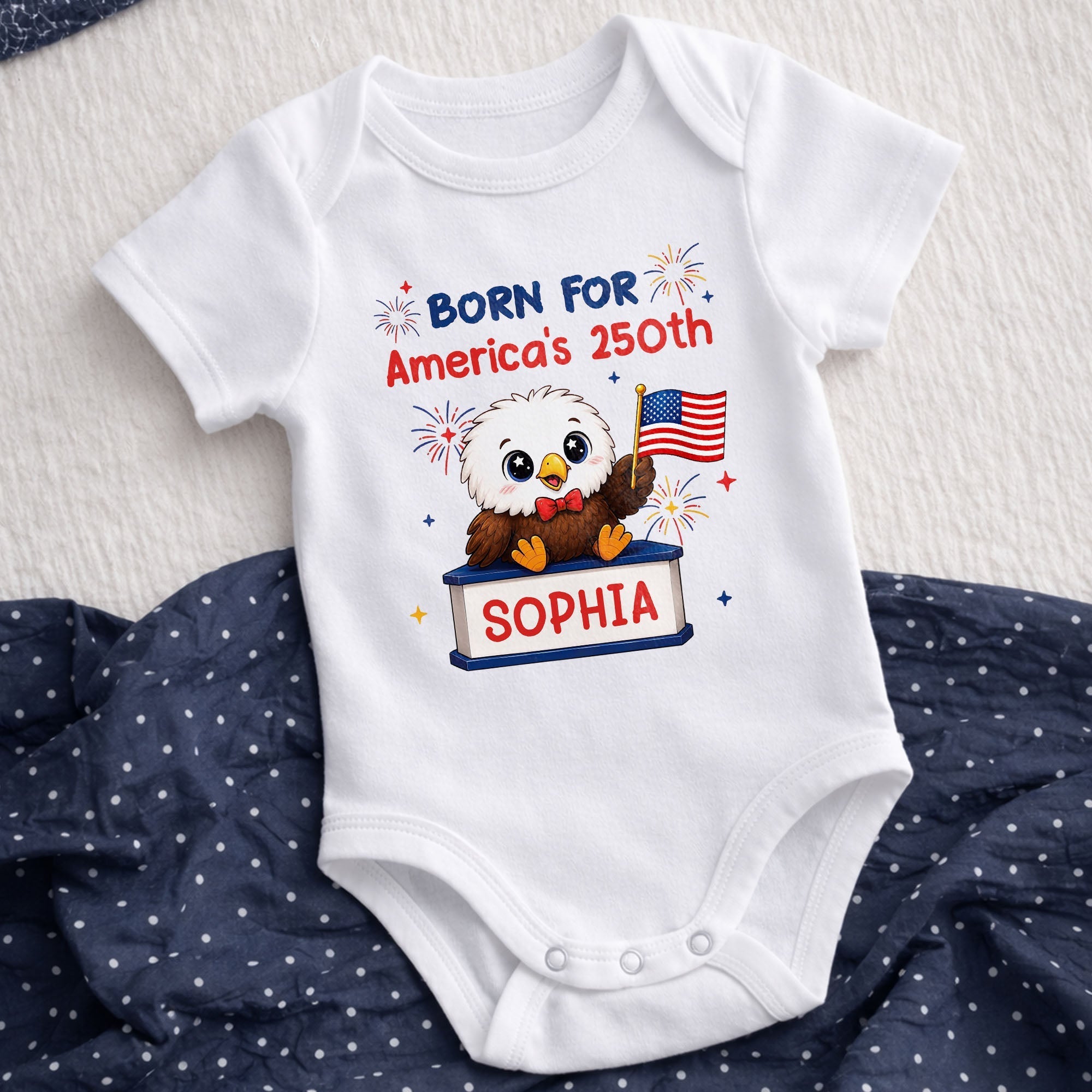 Personalized Eagle USA Flag Baby Onesie Custom Name Gift
