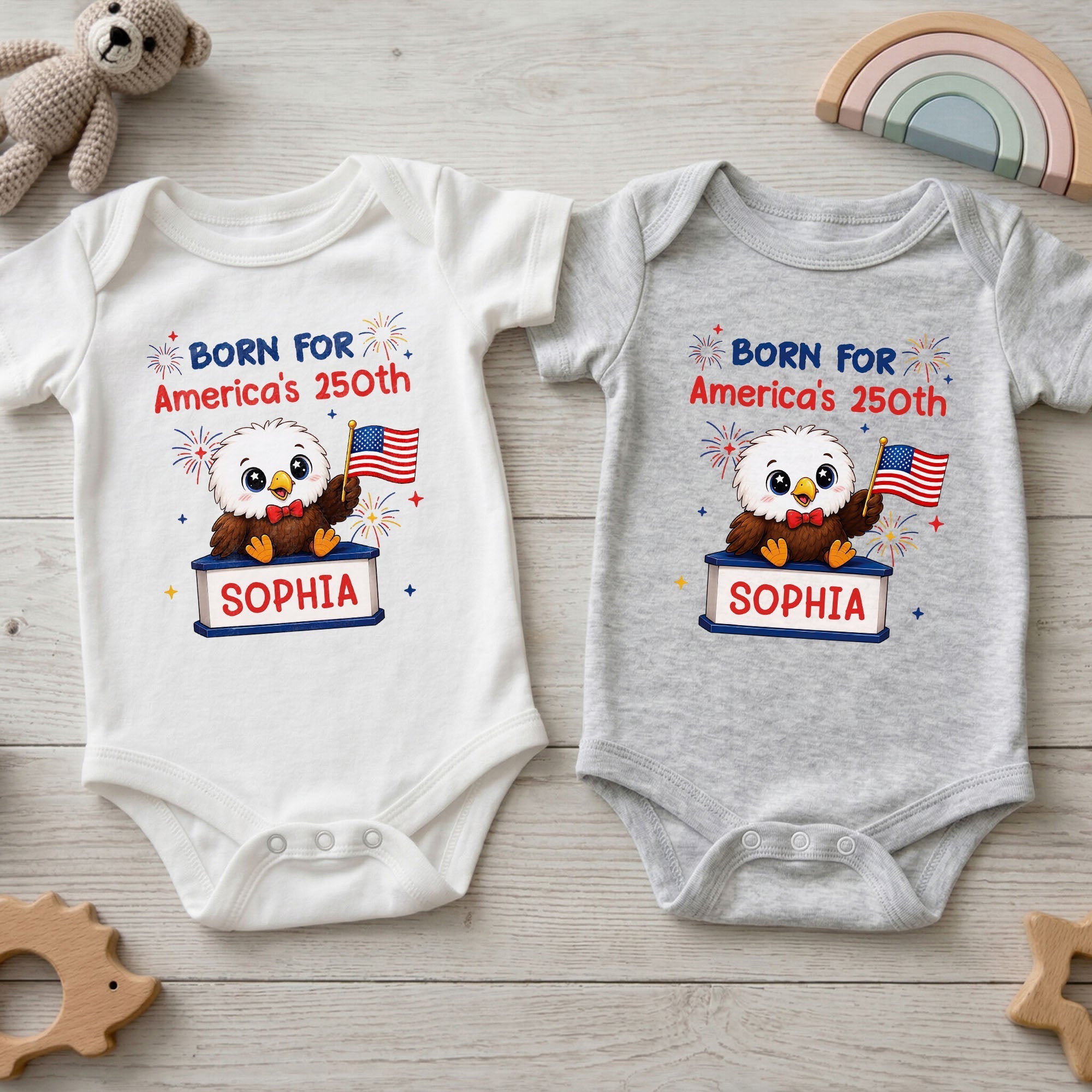 Personalized Eagle USA Flag Baby Onesie Custom Name Gift