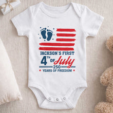Load image into Gallery viewer, Personalized 4th of July Baby Onesie Custom Name USA Flag Gift
