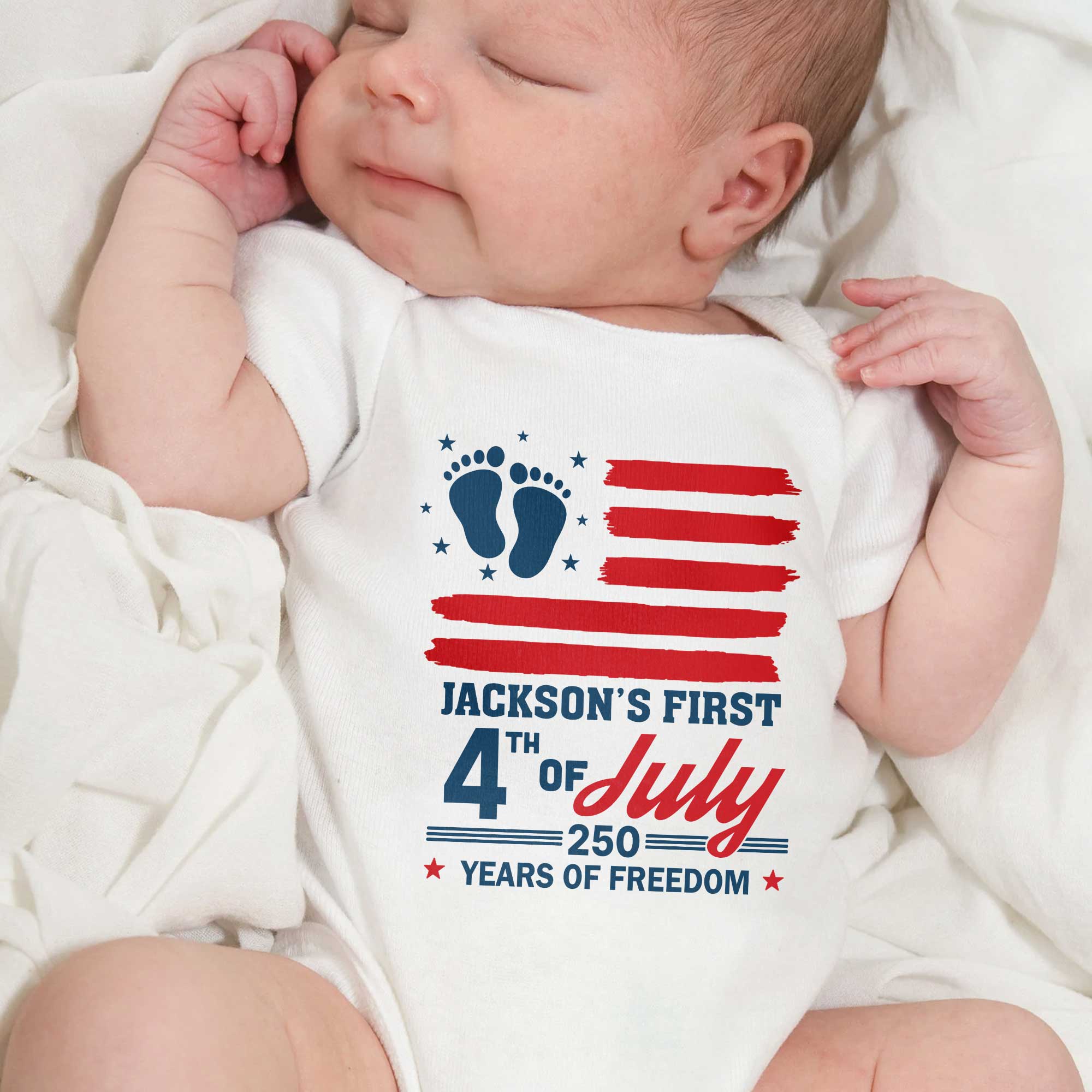 Personalized 4th of July Baby Onesie Custom Name USA Flag Gift