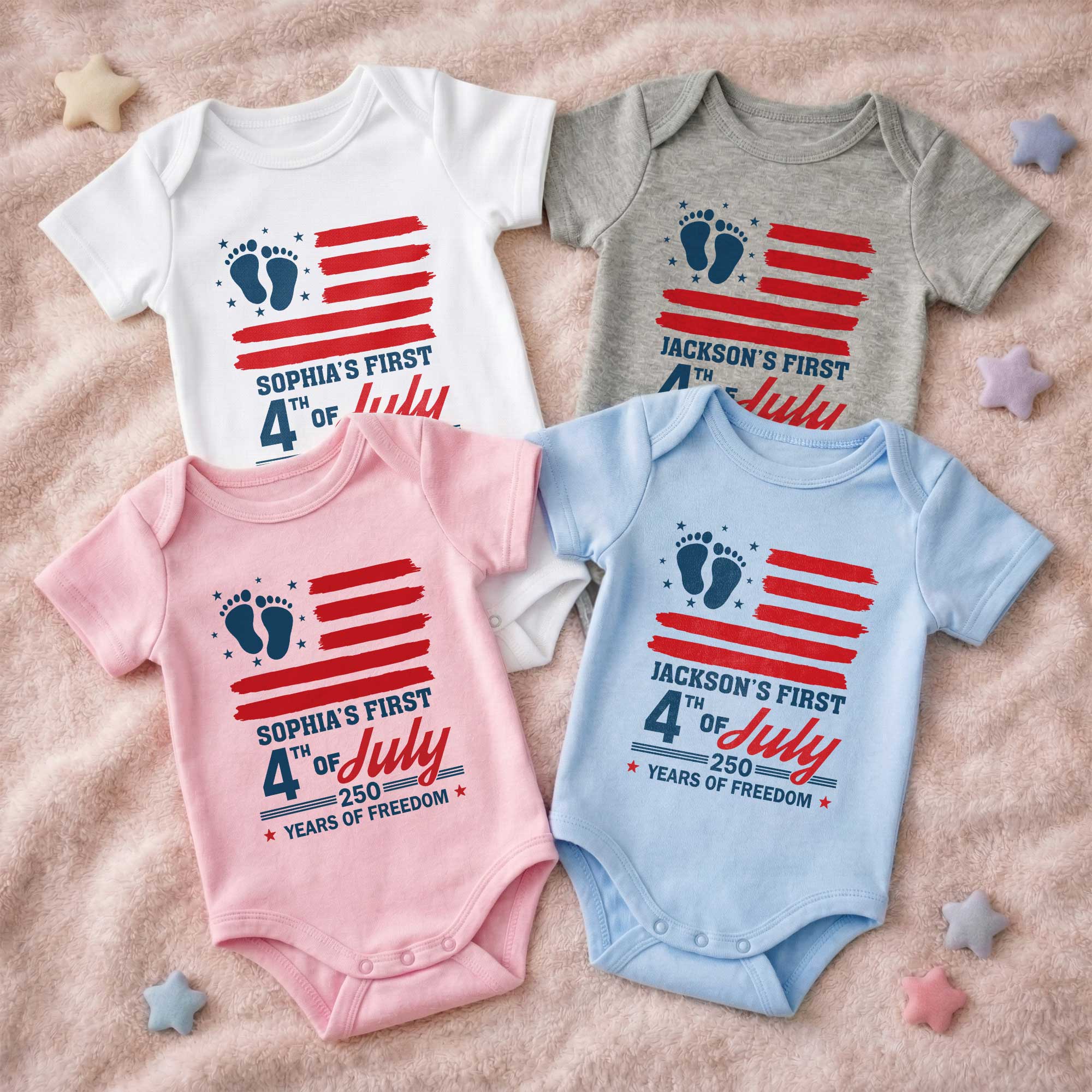 Personalized 4th of July Baby Onesie Custom Name USA Flag Gift