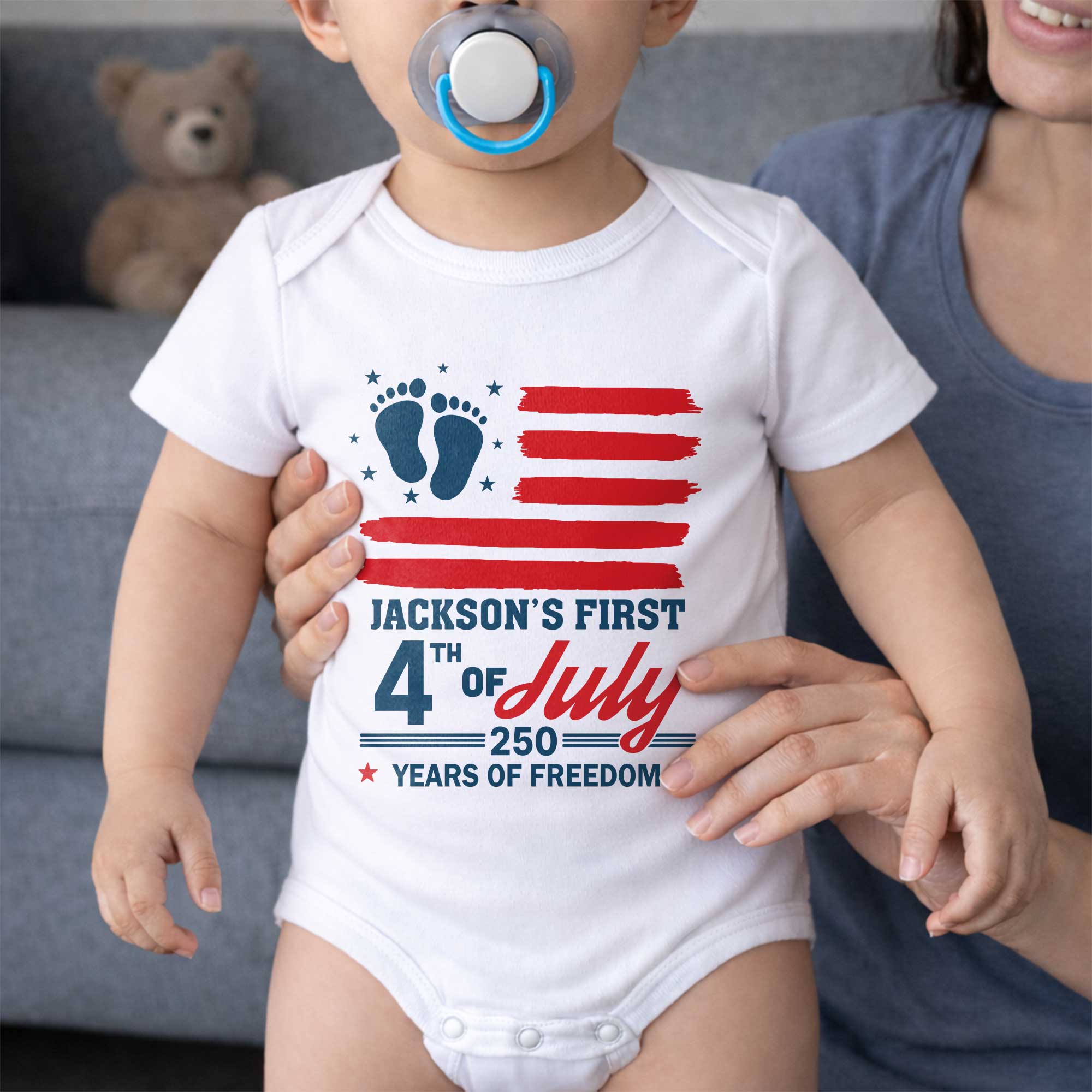 Personalized 4th of July Baby Onesie Custom Name USA Flag Gift