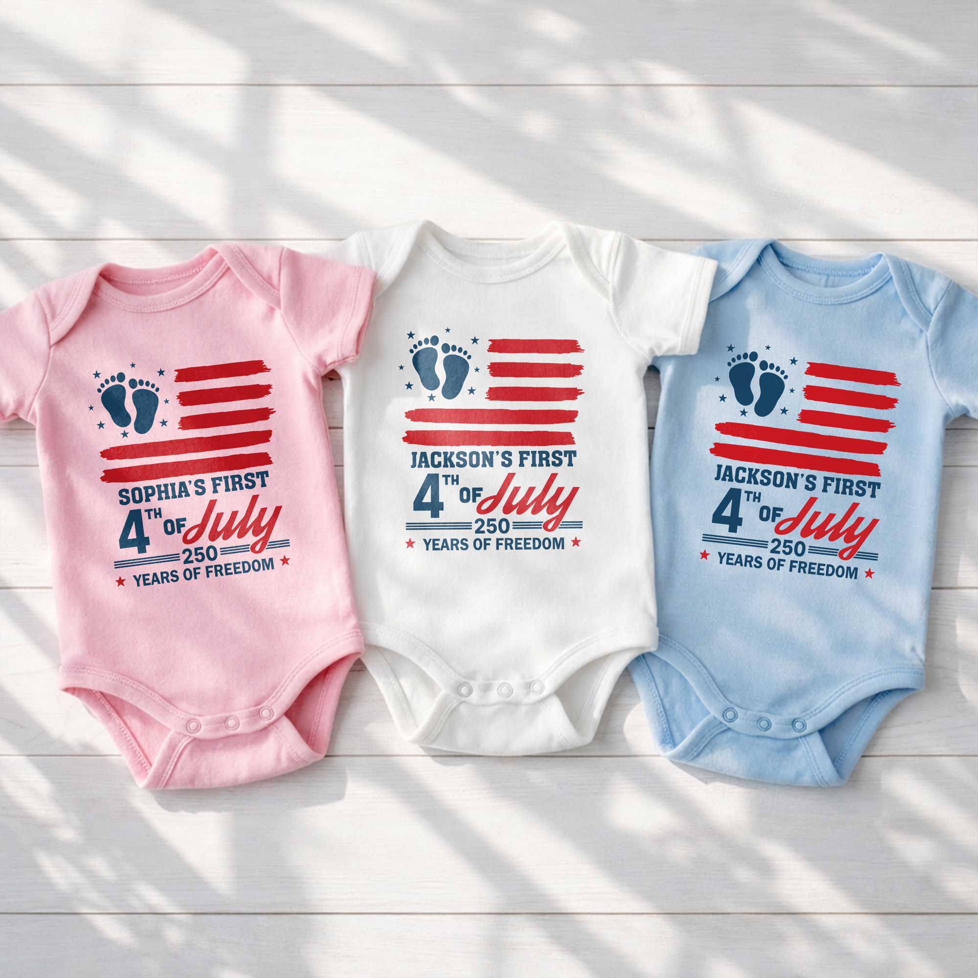 Personalized 4th of July Baby Onesie Custom Name USA Flag Gift