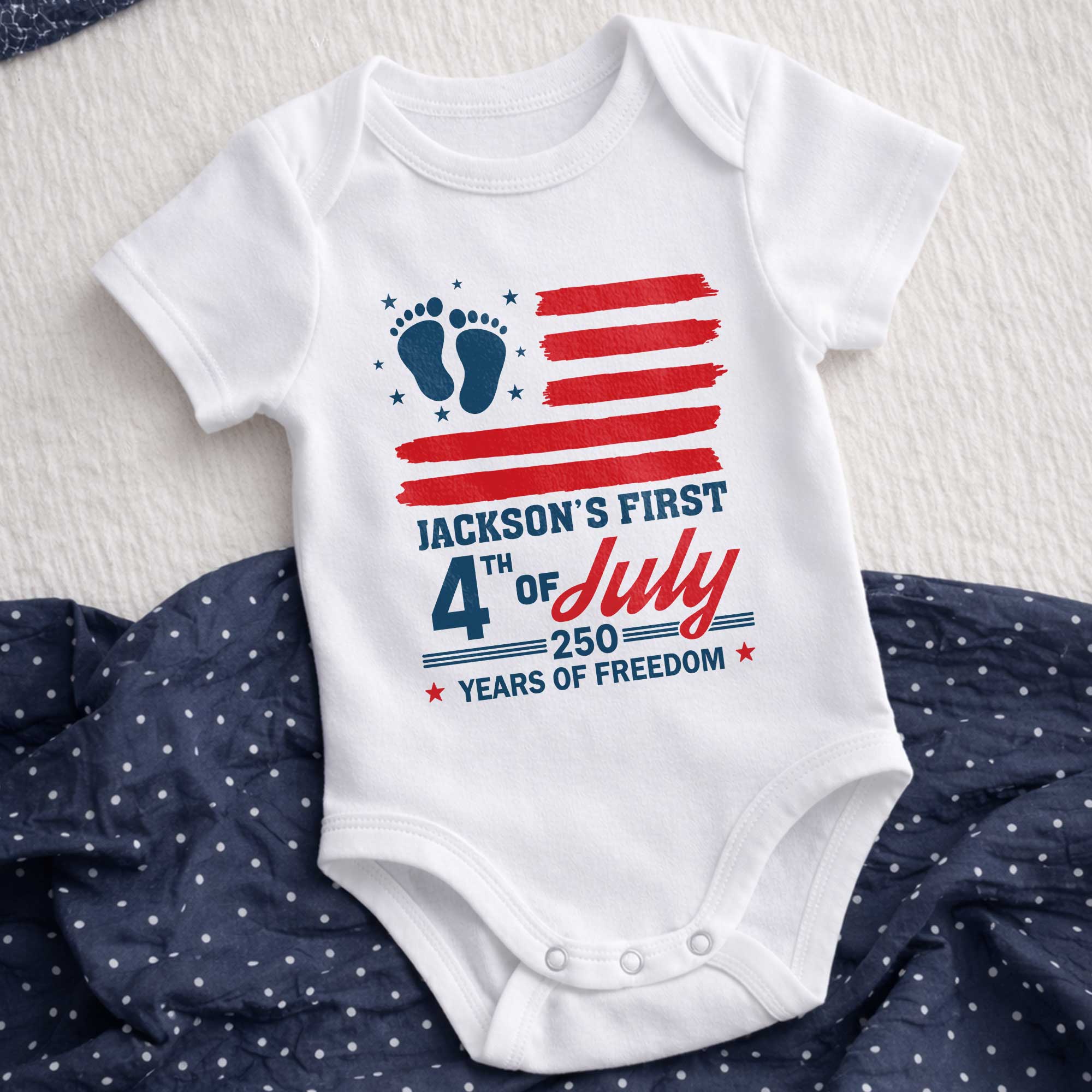 Personalized 4th of July Baby Onesie Custom Name USA Flag Gift