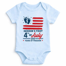 Load image into Gallery viewer, Personalized 4th of July Baby Onesie Custom Name USA Flag Gift
