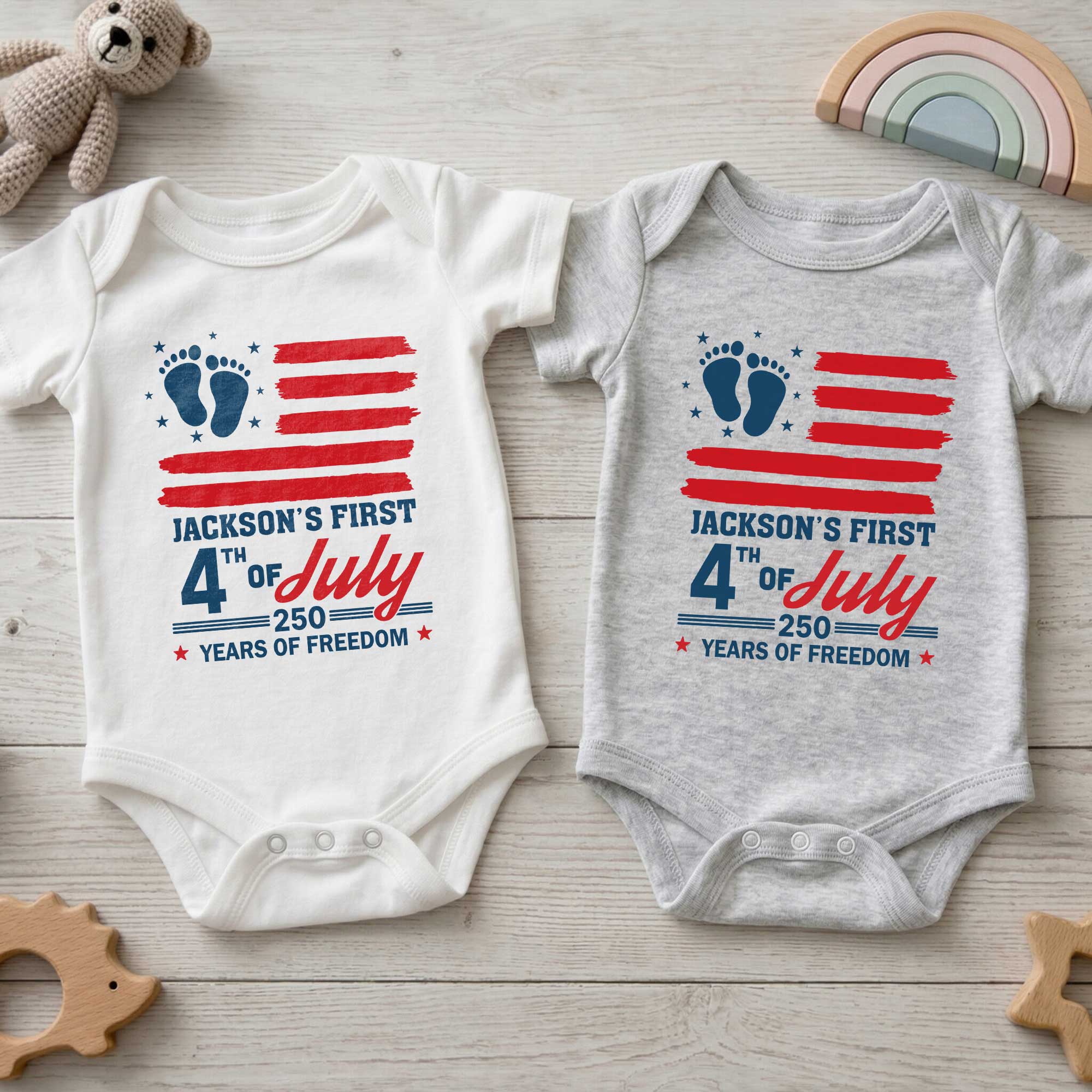 Personalized 4th of July Baby Onesie Custom Name USA Flag Gift