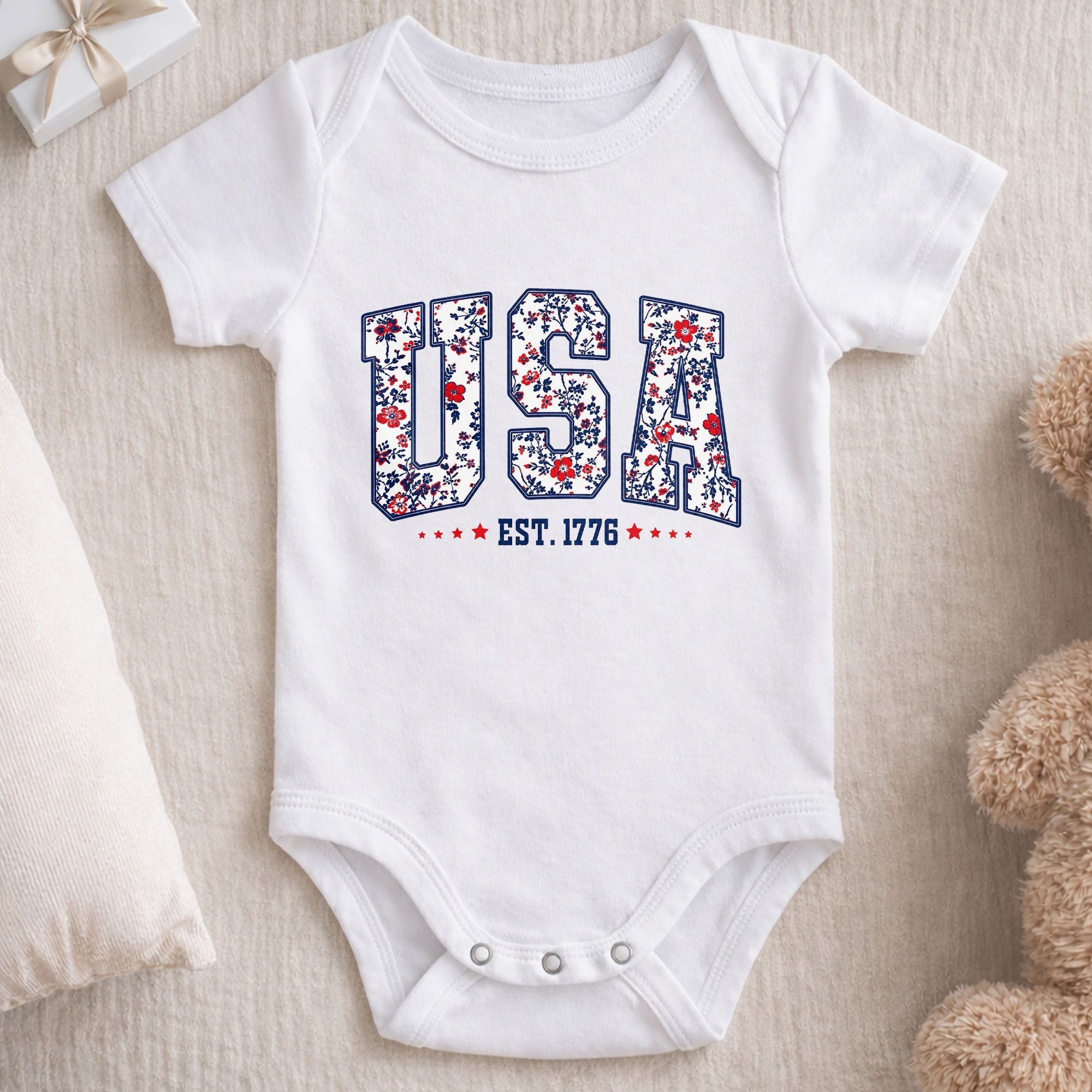 Personalized Floral Print Baby Onesie Custom Name Gift for Kids