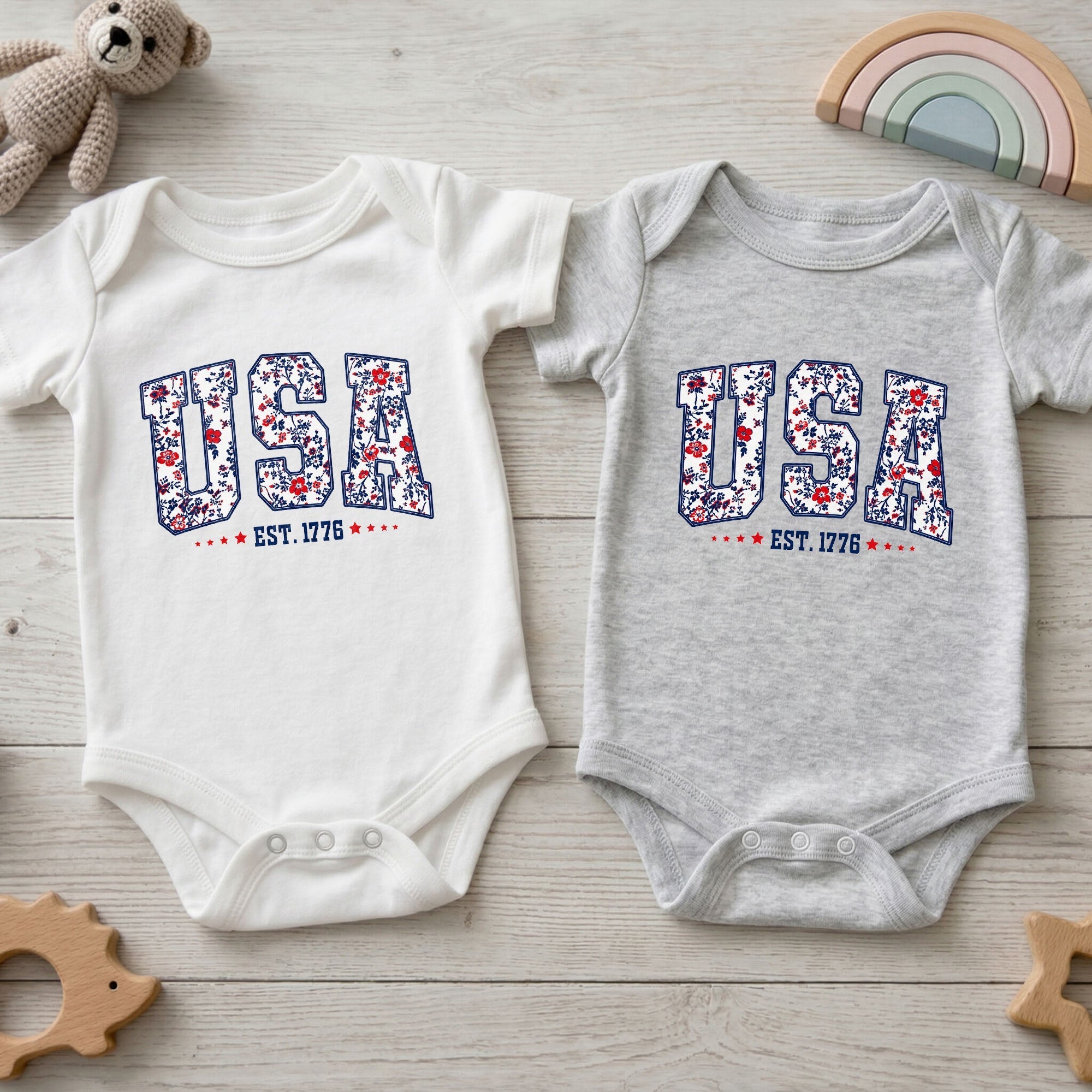 Personalized Floral Print Baby Onesie Custom Name Gift for Kids