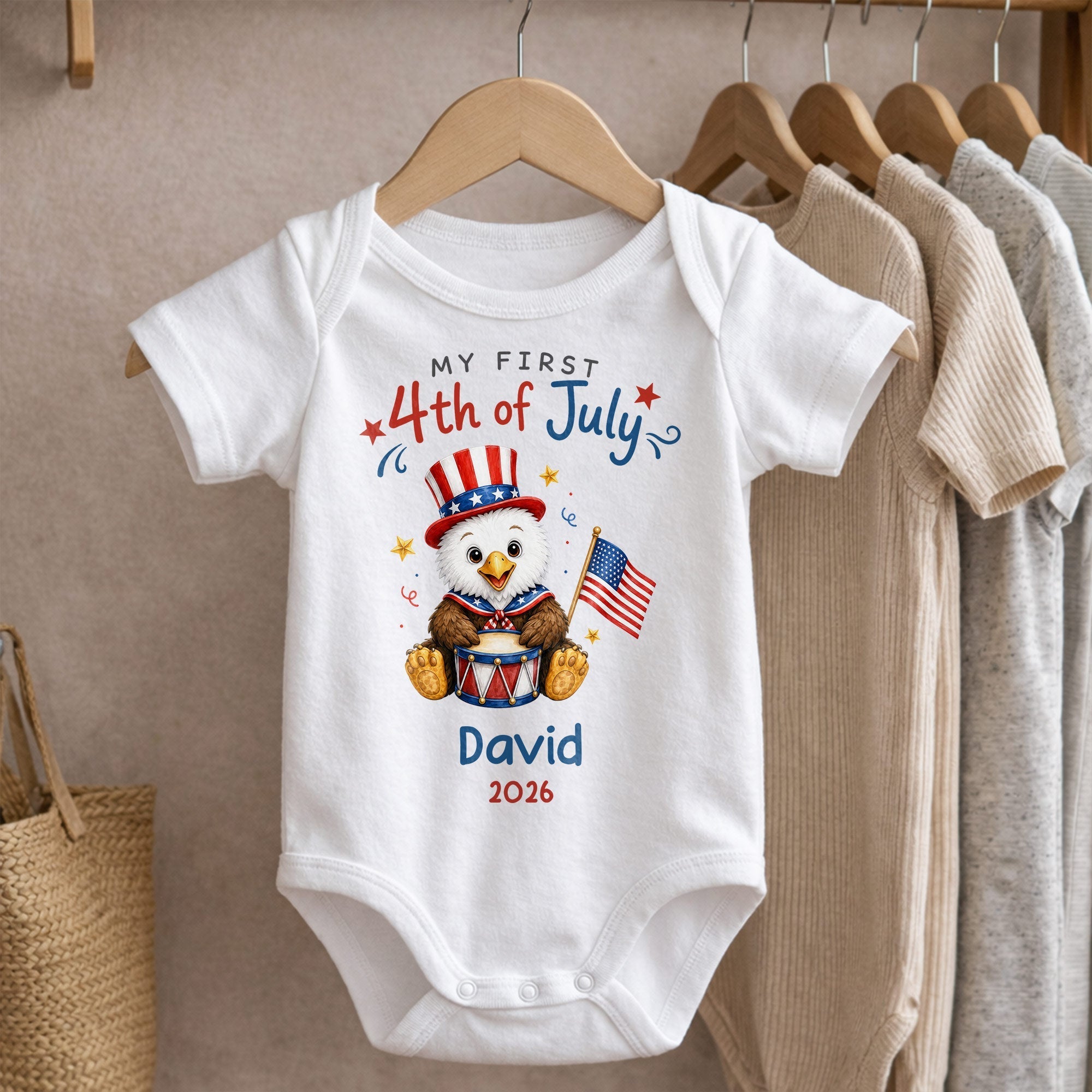 Personalized 4th of July Baby Onesie Custom Name Keepsake Gift